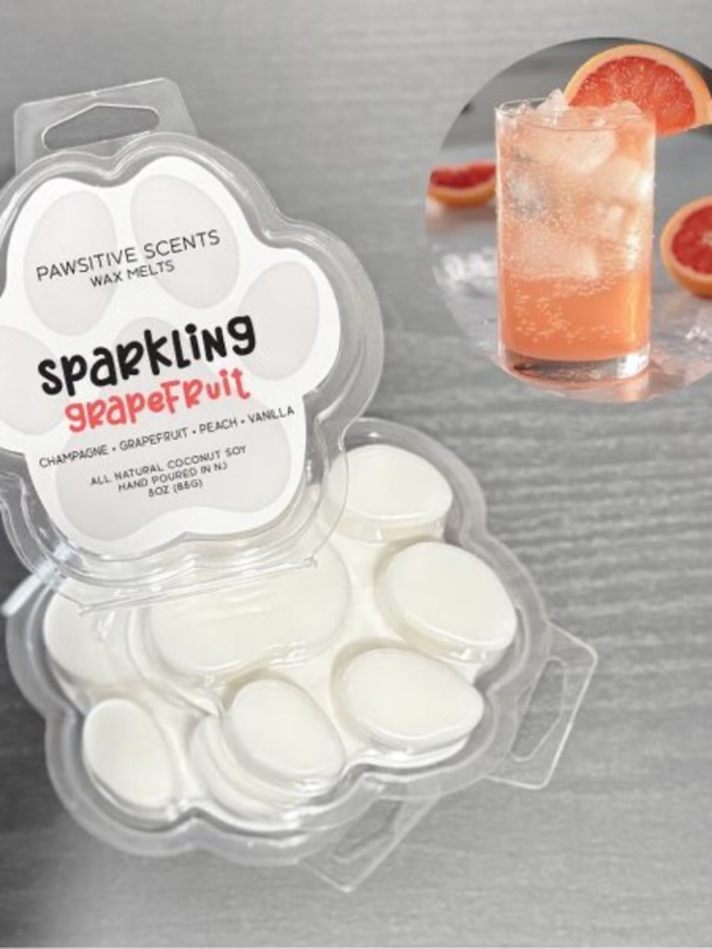 Wax Melt Paw Print/Sparkling Grapefruit Scent/Vegan Coconut Soy Wax